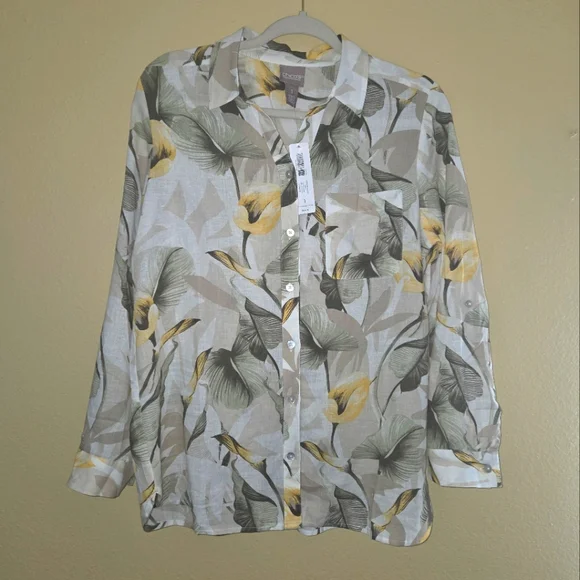 CHICO'S MODERN CALLAS SHIRT LS PATTERN -SOFT SAFFRON-SIZE 1 - Picture 1 of 4